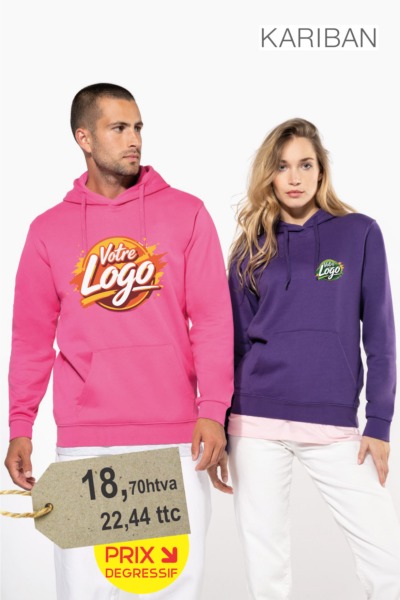 Sweat-shirt capuche coton personnalisé brodé avec logo entreprise 280g molleton — BrodCom