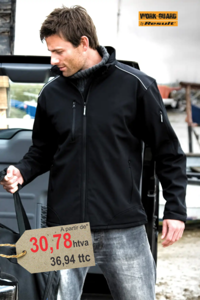 Veste Softshell Ripstop Travail Personnalisée Brodée ou Imprimée — 340g/m² 3 Couches Waterproof