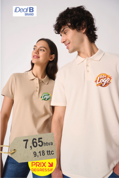 Polo piqué unisexe personnalisé 100% coton 180g avec logo brodé — BrodCom