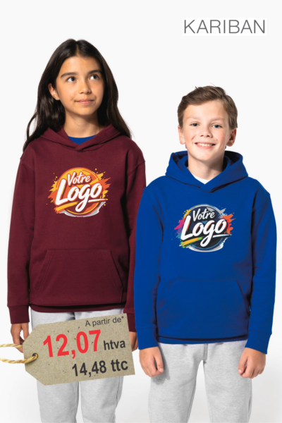 Sweat à capuche enfant personnalisé 280g — Hoodie molleton coton peigné