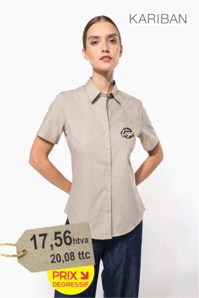Chemise popeline femme personnalisée polycoton manches courtes avec logo brodé — BrodCom