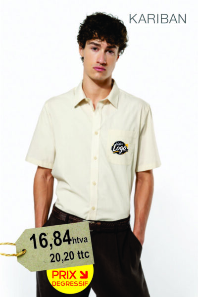 Chemise popeline personnalisée polycoton manches courtes avec logo brodé — BrodCom