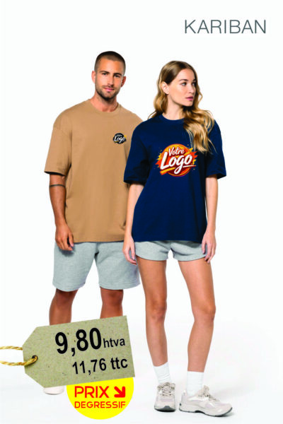 Tee-shirt oversize unisexe personnalisé brodé ou imprimé 220g/m² coton épaules tombantes — BrodCom