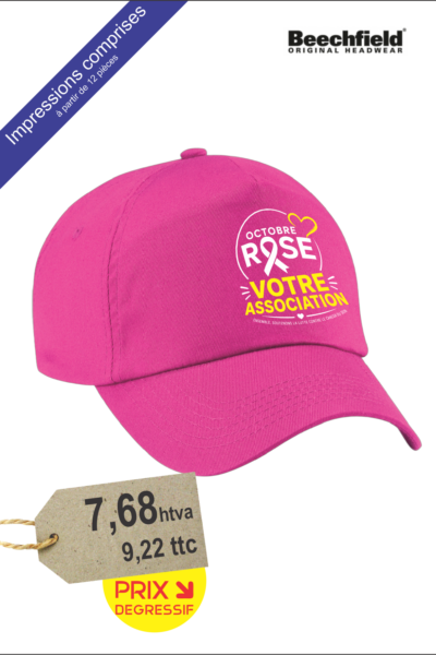 Casquette originale 5 panneaux - Impressions comprises - Spécial "Octobre Rose"