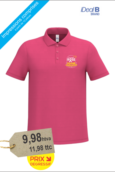 Polo piqué unisexe personnalisé 100% coton 180g — Impressions cœurs comprises - Spécial "Octobre Rose"