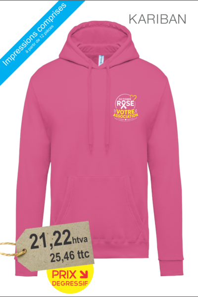 Sweat-Shirt Capuche 280g Coton - Impressions cœurs comprises - Spécial "Octobre Rose"
