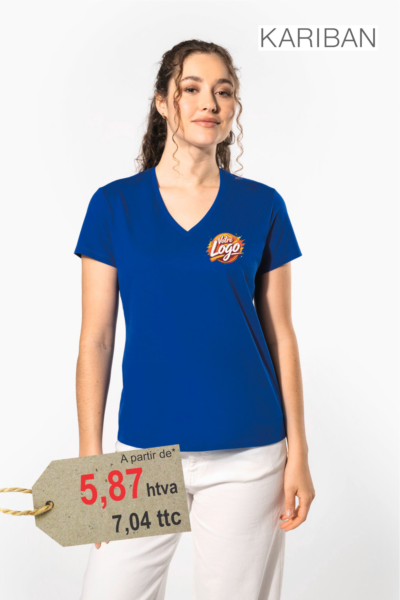 T-shirt femme col V manches courtes personnalisé 180g coton peigné — Coupe cintrée